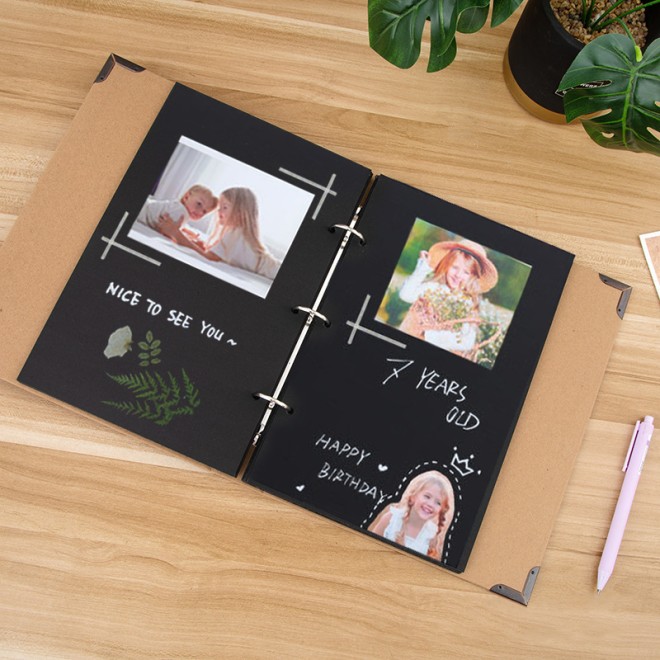 DIY Scrapbook Photo Album Kit with Pens Tapes and Stickers Removable 