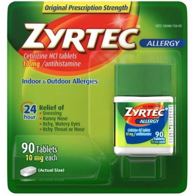 Zyrtec Allergy, Original Prescription Strength, 10 mg, Tablets – 90 tablets