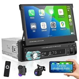 Rimoody Car Stereo with Apple Carplay Android Auto 7 inch Foldable HD Touchscreen Radio Supports FM Bluetooth