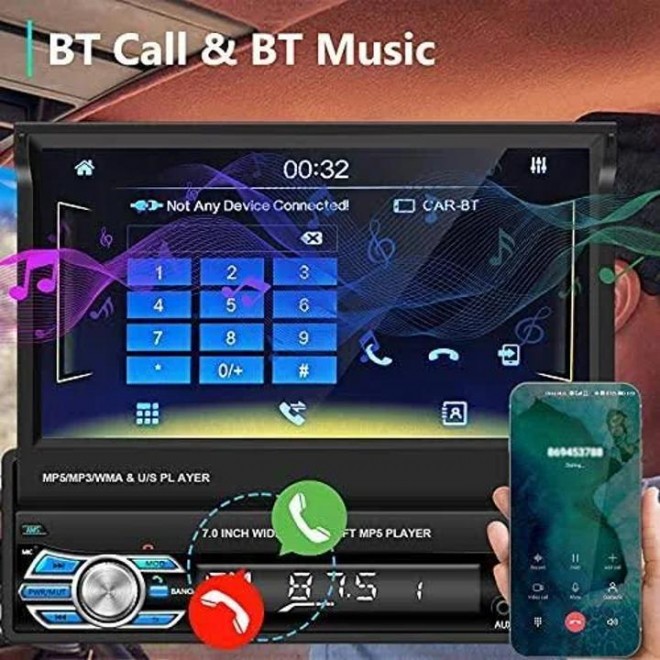 Rimoody Car Stereo with Apple Carplay Android Auto 7 inch Foldable HD Touchscreen Radio Supports FM Bluetooth