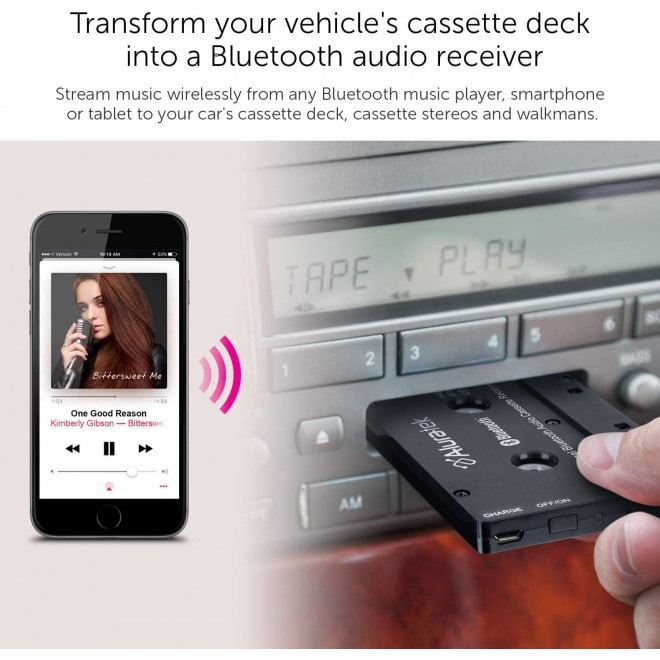 Bluetooth Audio Cassette Receiver, Built-in Rechargeable Battery