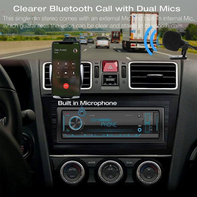 Single Din Stereo Marine Radio: Bluetooth Car Audio Receivers with Digital LCD Display