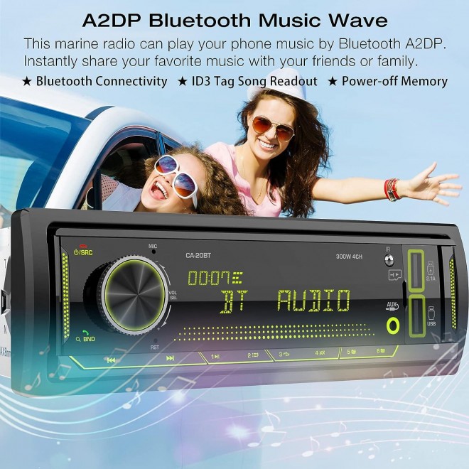 Single Din Stereo Marine Radio: Bluetooth Car Audio Receivers with Digital LCD Display