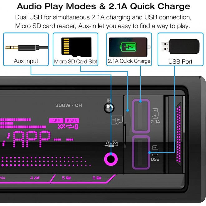 Single Din Stereo Marine Radio: Bluetooth Car Audio Receivers with Digital LCD Display