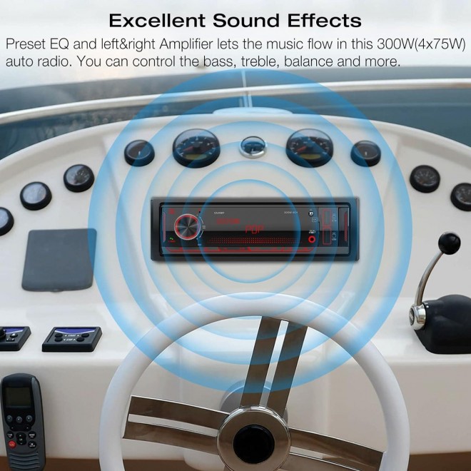 Single Din Stereo Marine Radio: Bluetooth Car Audio Receivers with Digital LCD Display