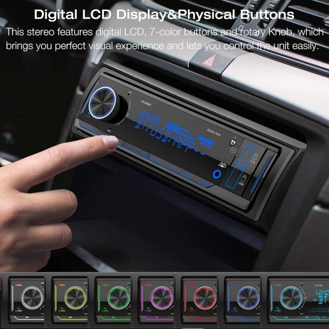 Single Din Stereo Marine Radio: Bluetooth Car Audio Receivers with Digital LCD Display