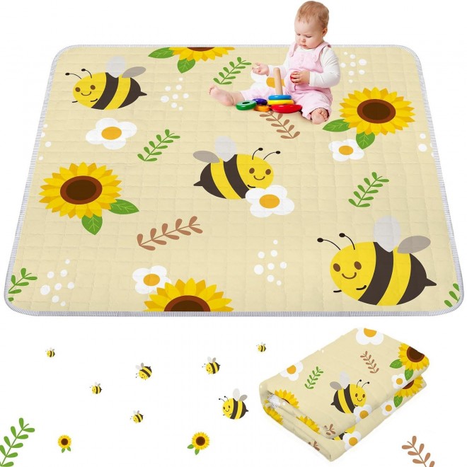 Wesiti Bee  Portable Baby Play Mat 50 X 50 Washable Foldable Crawling Mat Non Slip Cushioned