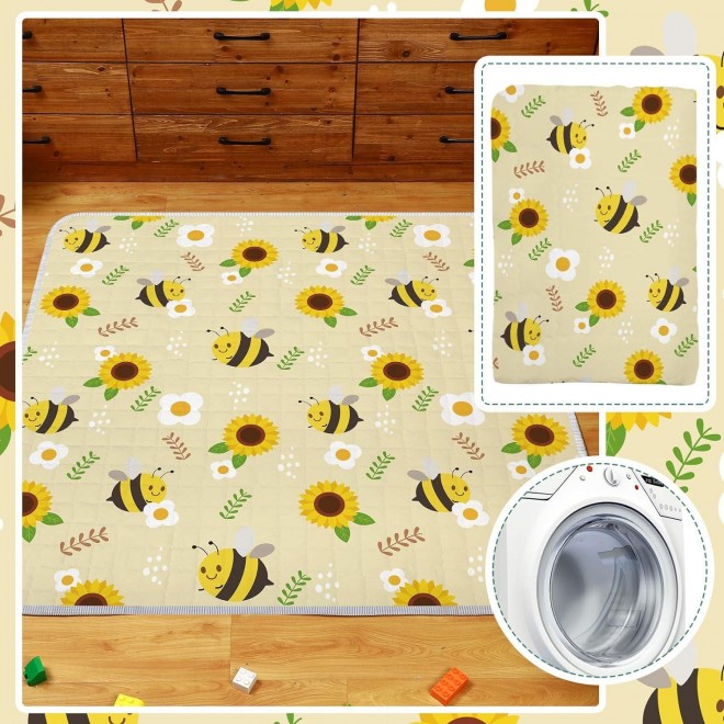 Wesiti Bee  Portable Baby Play Mat 50 X 50 Washable Foldable Crawling Mat Non Slip Cushioned