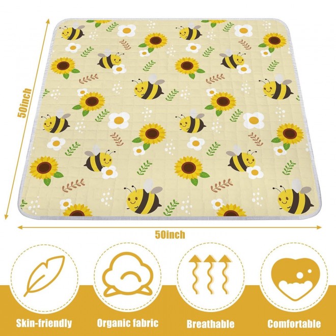 Wesiti Bee  Portable Baby Play Mat 50 X 50 Washable Foldable Crawling Mat Non Slip Cushioned