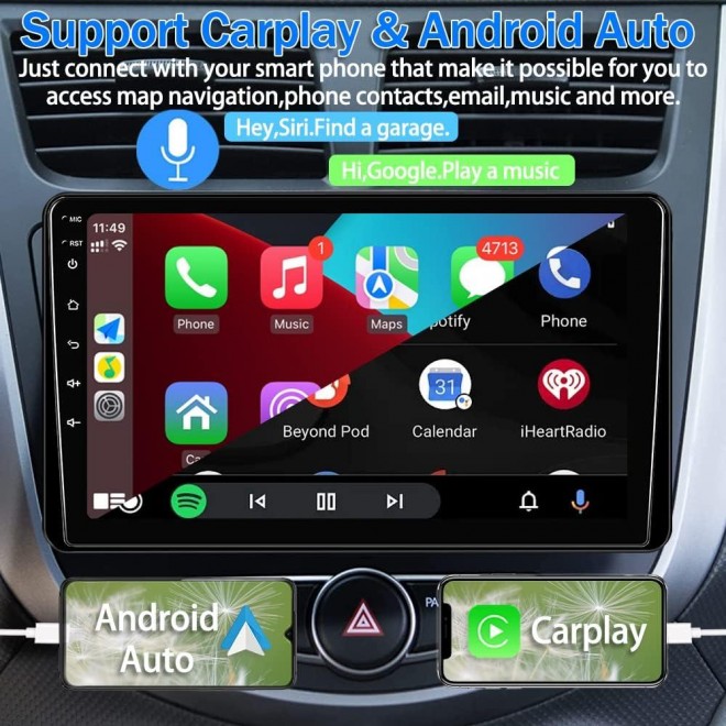 9 Inch Car Stereo Single Din Radio with Apple Carplay and Android Auto