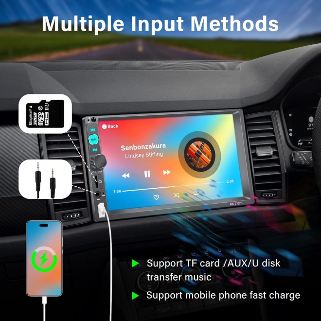 Double Din Car Stereo with Apple Carplay and Android Auto, 7 inch Touchscreen Car Stereo with Backup Camera