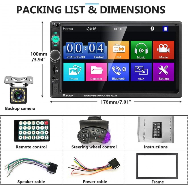 Car Stereo MP5 Player with HD Touch Screen Digital Display Bluetooth