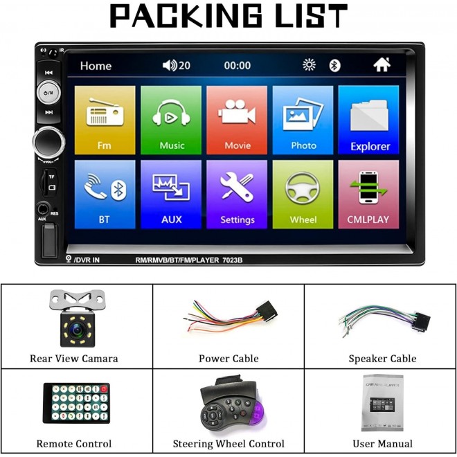 Liehuzhekeji Double Din Car Stereo 7 Touch Screen with Bluetooth FM, MP5 Player