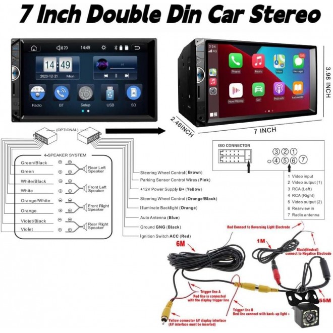 Double Din Car Stereo Apple Carplay 7 inch Car Radio with HD Touch Screen 