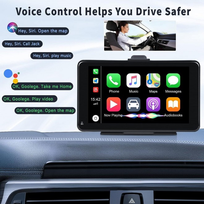 CAMECHO Apple CarPlay & Android Auto Car Stereo, Bluetooth, Voice Control