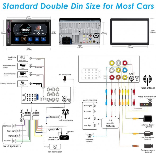 Double Din Car Multimedia System: 7 Inch HD Touchscreen Car Stereo Receiver