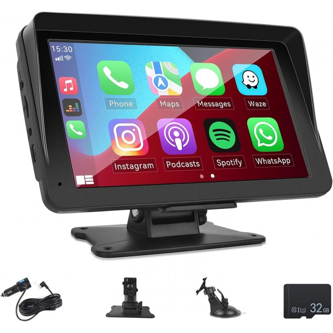 Camecho Wireless Apple Carplay & Android Auto, Portable Touchscreen Car Stereo