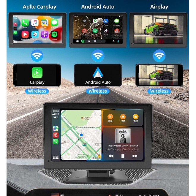 Camecho Wireless Apple Carplay & Android Auto, Portable Touchscreen Car Stereo