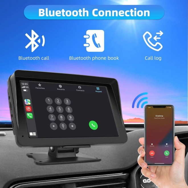 Camecho Wireless Apple Carplay & Android Auto, Portable Touchscreen Car Stereo