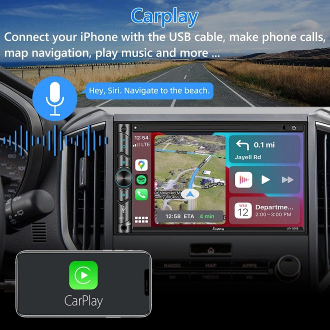 Double Din Car Stereo Compatible with Voice Control Apple Carplay