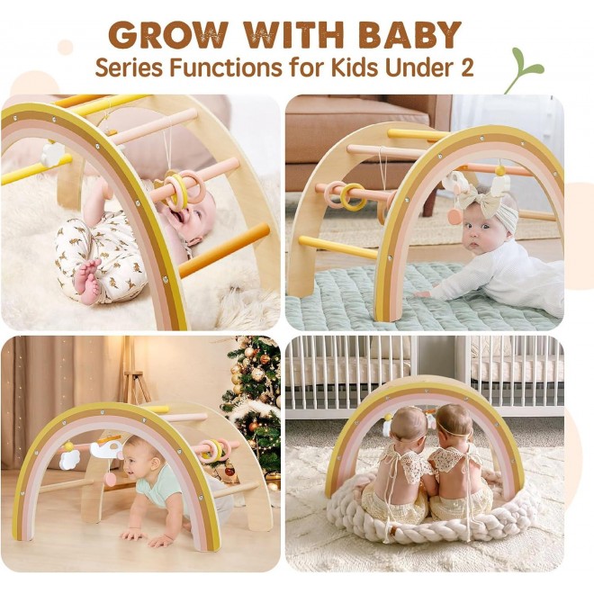 Tiny Land Baby Play Gym, Wooden Play Gym For Baby 0-6 Months, Wooden Baby Play Gym