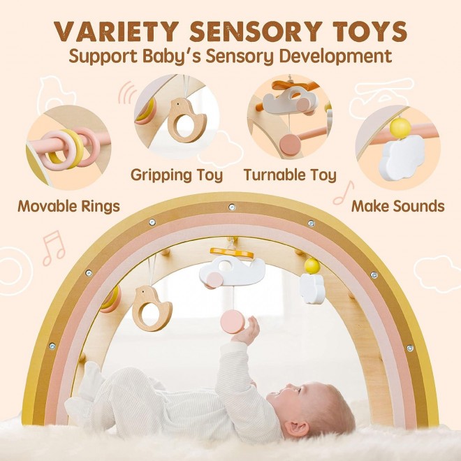 Tiny Land Baby Play Gym, Wooden Play Gym For Baby 0-6 Months, Wooden Baby Play Gym