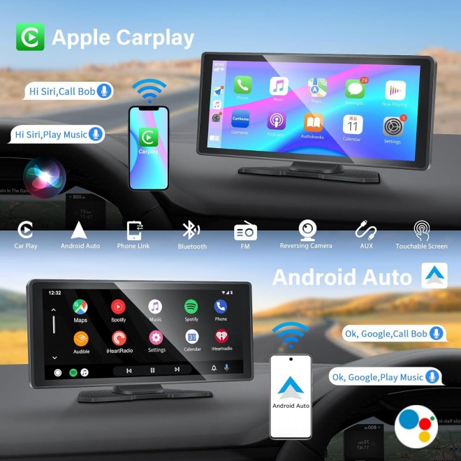 Wireless Apple Carplay/Android Auto Portable Car Stereo,Portable Apple Carplay with 9.3 HD IPS Screen