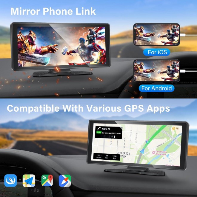 Wireless Apple Carplay/Android Auto Portable Car Stereo,Portable Apple Carplay with 9.3 HD IPS Screen