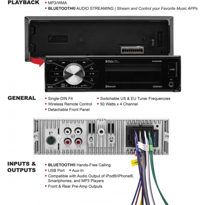 BOSS Audio Systems 632UAB Multimedia Car Stereo - Bluetooth Audio and Hands-Free Calling