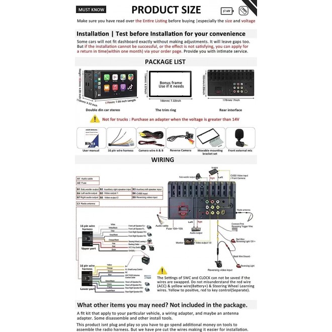 Double Din Car Stereo Radio with Backup Camera -Voice Control