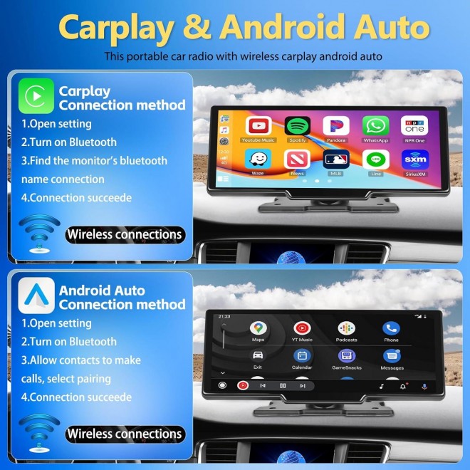 Portable Car Radio Apple Carplay Wireless Car Stereo Receiver 9.3 inch Apple car Play