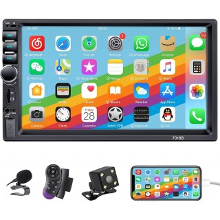 Double Din Car Stereo with Backup Camera, 7 Inch Touchscreen Car Radio Bluetooth Support Mirror Link