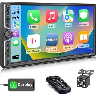 Double Din Car Stereo with Voice Control Carplay, Hands-Free Bluetooth