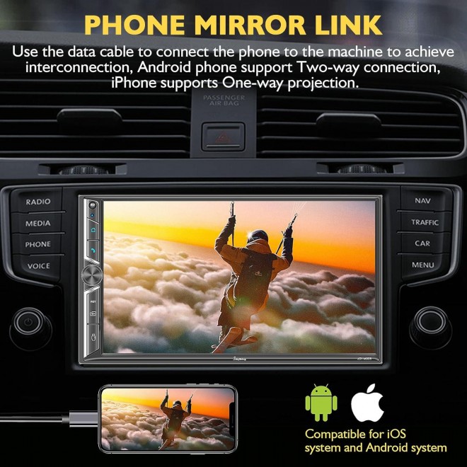 Double Din Car Stereo with Voice Control Carplay, Hands-Free Bluetooth