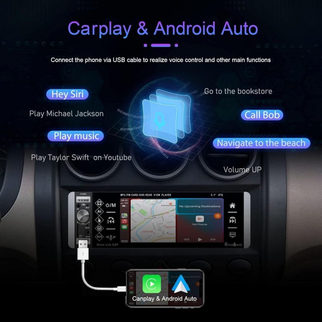 Car Stereo Compatible with Apple Carplay & Android Auto, Bluetooth Backup Camera