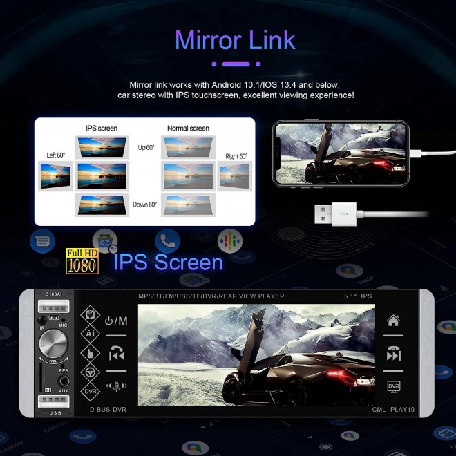 Car Stereo Compatible with Apple Carplay & Android Auto, Bluetooth Backup Camera