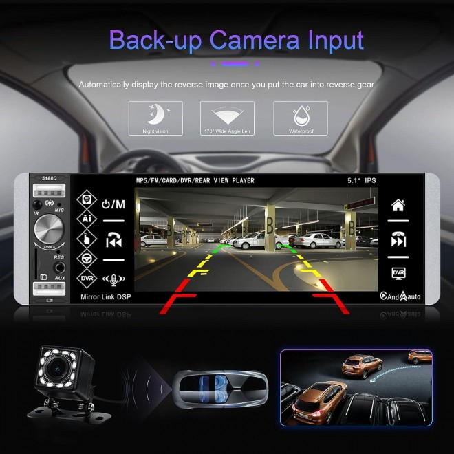 Car Stereo Compatible with Apple Carplay & Android Auto, Bluetooth Backup Camera