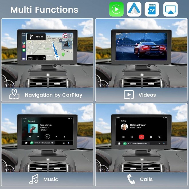 HIKITY Wireless Apple CarPlay & Android Auto Portable Car Stereo - 7 Inch Touch Screen Display 