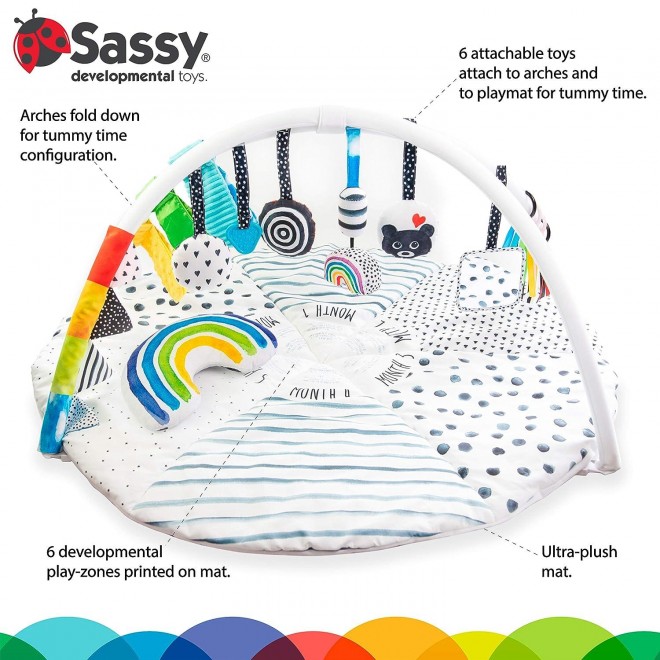 Sassy Stages STEM Developmental Play Gym,  Ultra Plush & Machine Washable Playmat