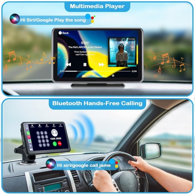 Wireless Apple Carplay & Android Auto,Portable Car Stereo with Voice Control