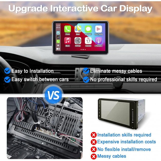 Wireless Apple Carplay & Android Auto,Portable Car Stereo with Voice Control