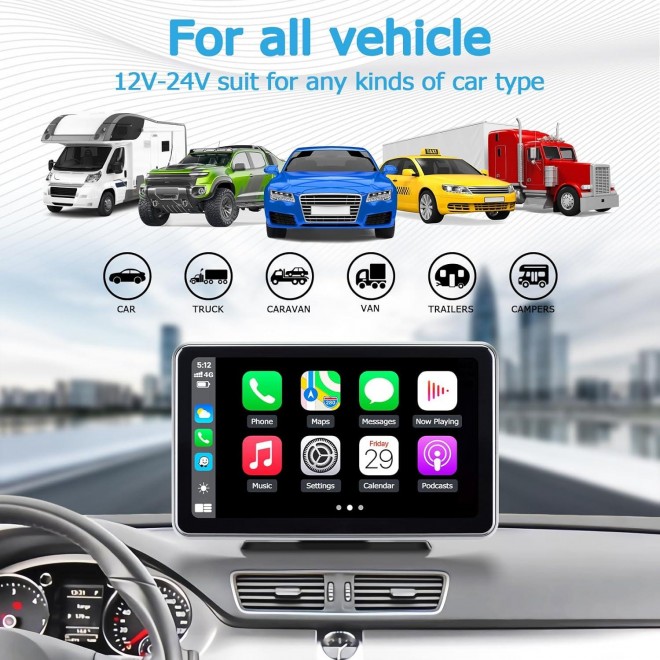 Wireless Apple Carplay & Android Auto,Portable Car Stereo with Voice Control