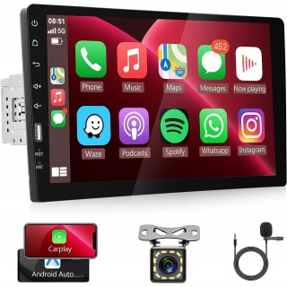 Single Din Car Stereo Apple Carplay Android Auto, with Bluetooth FM AM iOS