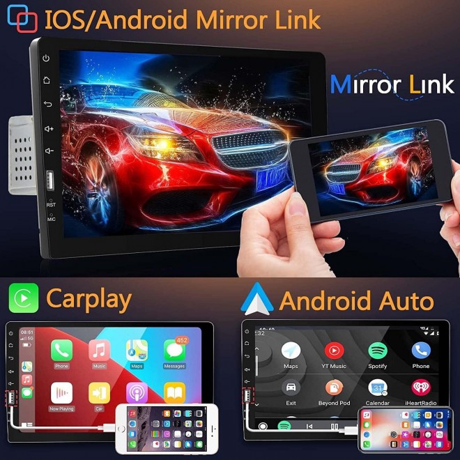 Single Din Car Stereo Apple Carplay Android Auto, with Bluetooth FM AM iOS