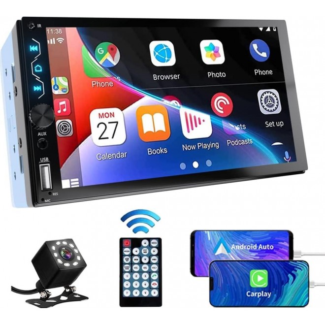 Double Din Car Stereo with Apple Carplay and Android Auto,7 Inch Full HD Touchscreen Radio Bluetooth