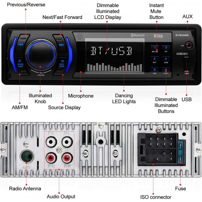 Car Stereo - Single Din, Bluetooth, No CD DVD Player, MP3, USB