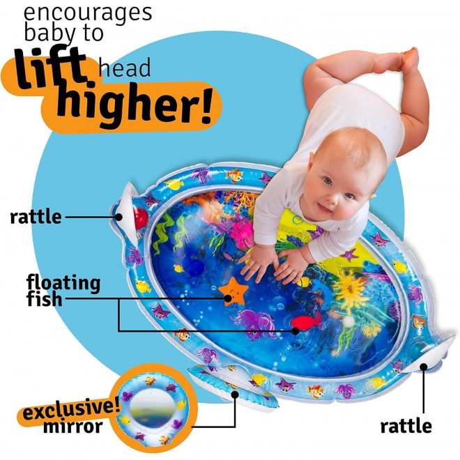 Splashin'kids Inflatable Tummy Time Premium Water mat with Mirror and rattles