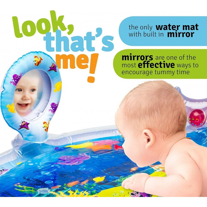 Splashin'kids Inflatable Tummy Time Premium Water mat with Mirror and rattles