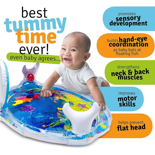 Splashin'kids Inflatable Tummy Time Premium Water mat with Mirror and rattles