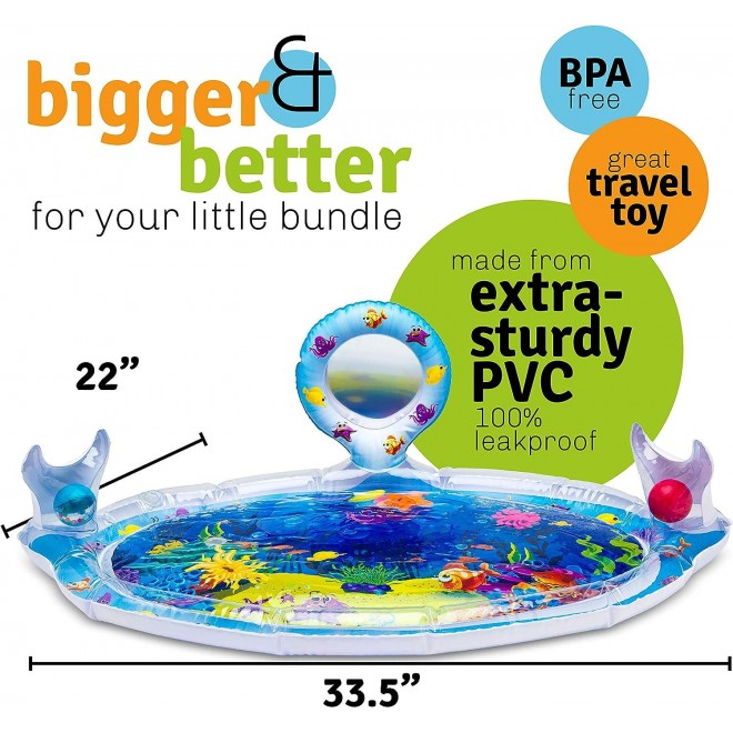 Splashin'kids Inflatable Tummy Time Premium Water mat with Mirror and rattles